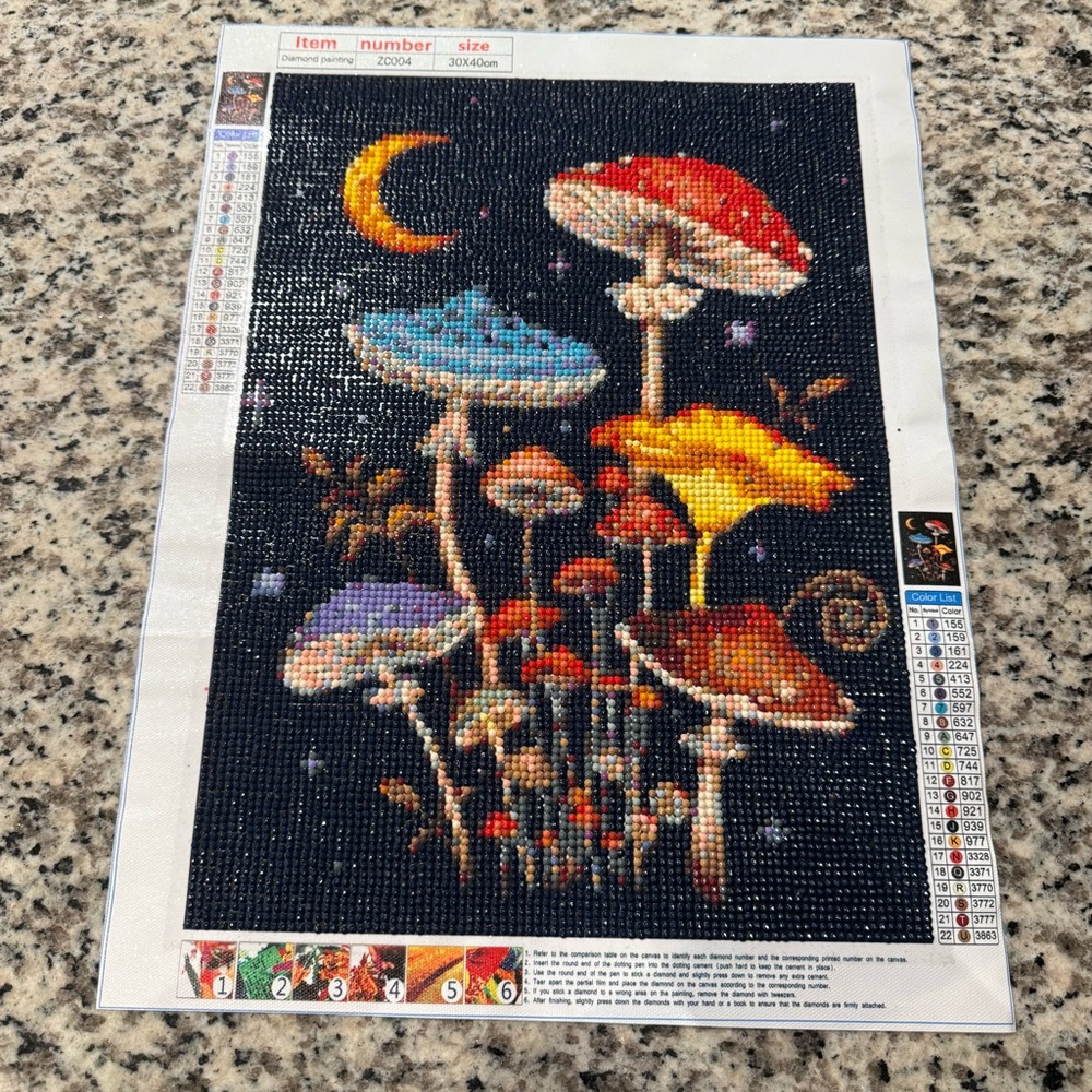 Diamond Art Painting Mushrooms Night Moon Completed/Unframed/Sealed